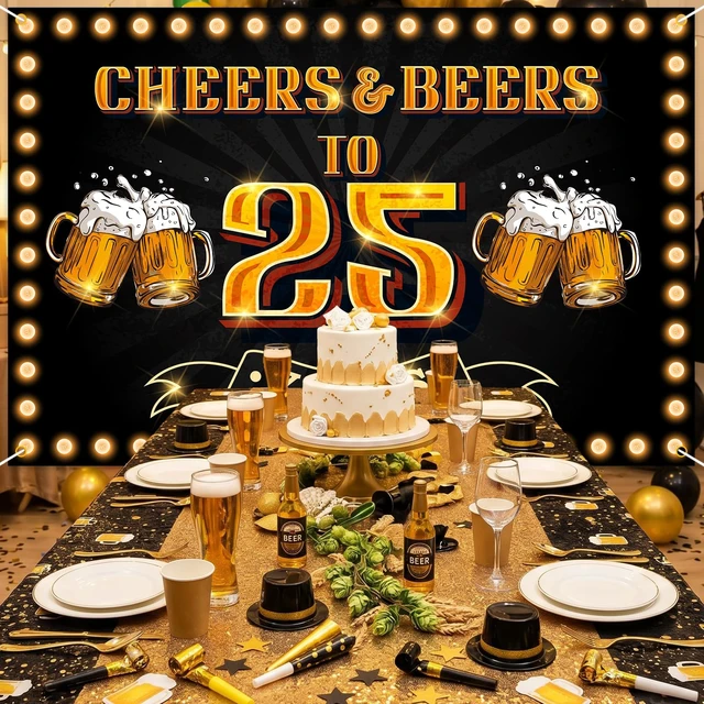Alt view image 5 of 7 - Cheers and Beers to 25 years Banner Backdrop Happy 25th Birthday Background for Men Women Photography Bday Anniversary Party Sign Decorations Supplies, Pink