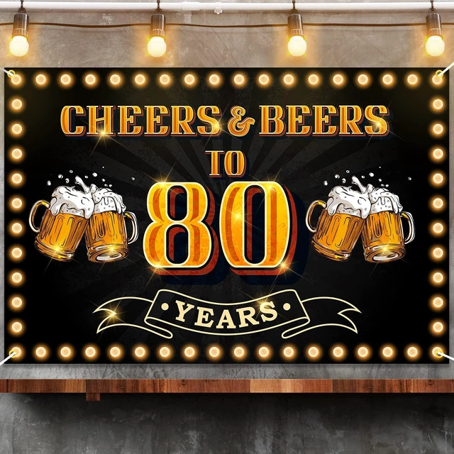 Alt view image 3 of 7 - Cheers and Beers to 80 Years Banner Backdrop Happy 80th Birthday Background for Men Women Photography Bday Anniversary Party Sign Decorations Supplies Black and Gold