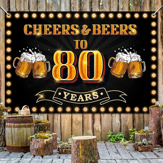 Alt view image 4 of 7 - Cheers and Beers to 80 Years Banner Backdrop Happy 80th Birthday Background for Men Women Photography Bday Anniversary Party Sign Decorations Supplies Black and Gold