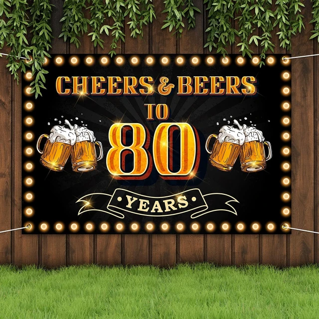 Alt view image 5 of 7 - Cheers and Beers to 80 Years Banner Backdrop Happy 80th Birthday Background for Men Women Photography Bday Anniversary Party Sign Decorations Supplies Black and Gold