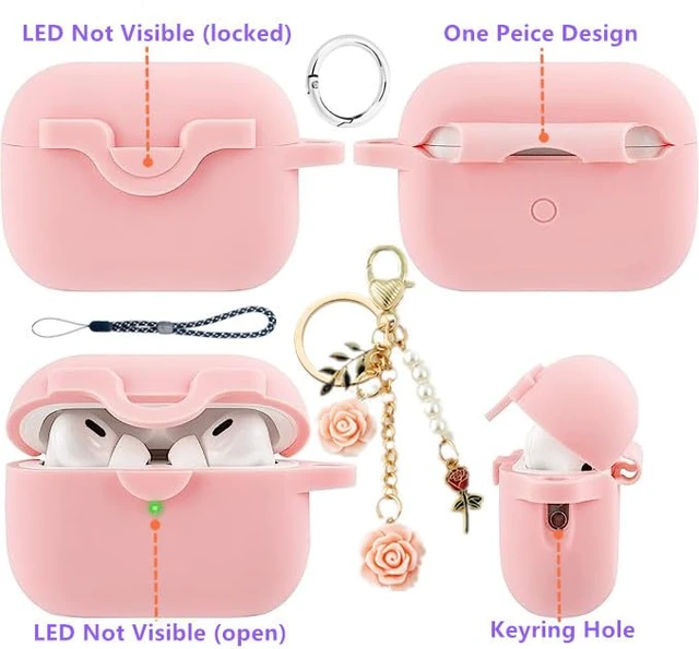 Alt view image 2 of 7 - Lock Case for Airpods Pro 2nd/1st Gen, Cute Flowers Keychain Lanyard, Silicone Protective Case Cover for Apple Airpods Pro 2/1st Gen, Wireless Charging Supported, Pink