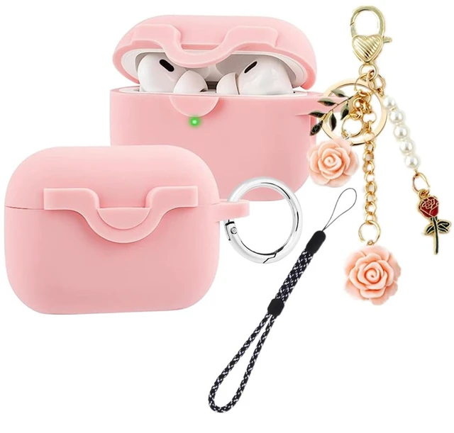 Main image of Lock Case for Airpods Pro 2nd/1st Gen, Cute Flowers Keychain Lanyard, Silicone Protective Case Cover for Apple Airpods Pro 2/1st Gen, Wireless Charging Supported, Pink
