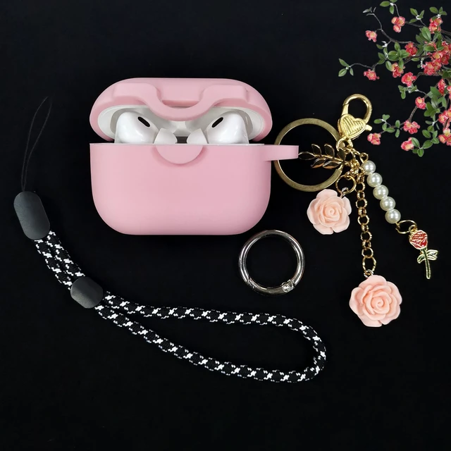 Alt view image 6 of 7 - Lock Case for Airpods Pro 2nd/1st Gen, Cute Flowers Keychain Lanyard, Silicone Protective Case Cover for Apple Airpods Pro 2/1st Gen, Wireless Charging Supported, Pink