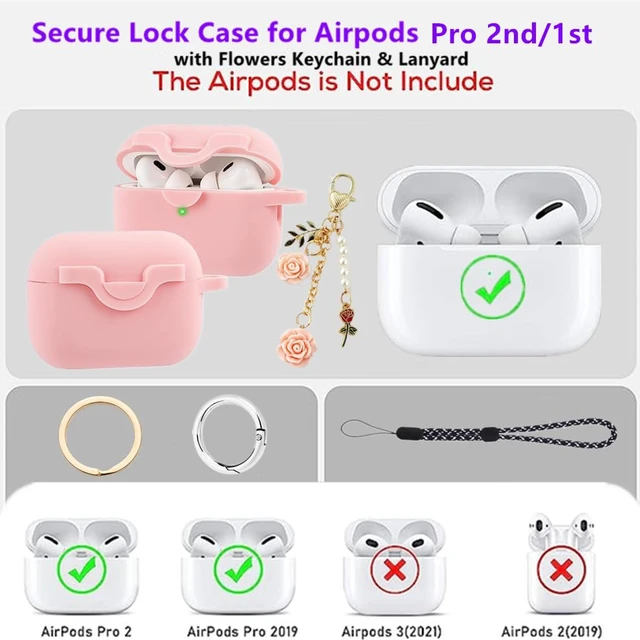 Alt view image 5 of 7 - Lock Case for Airpods Pro 2nd/1st Gen, Cute Flowers Keychain Lanyard, Silicone Protective Case Cover for Apple Airpods Pro 2/1st Gen, Wireless Charging Supported, Pink
