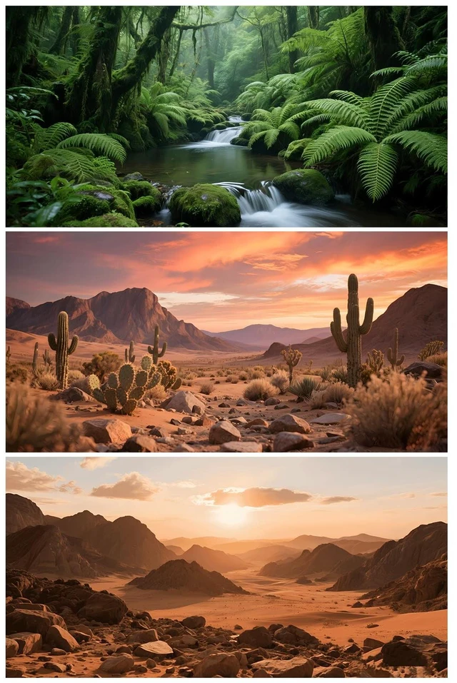 Main image of 3 Pack Terrarium Background Polyester Reptile BackgroundGobi Sunshine Cactus Stone & Green Tree Fern Stream Terrarium (48 inches x 24 inches)