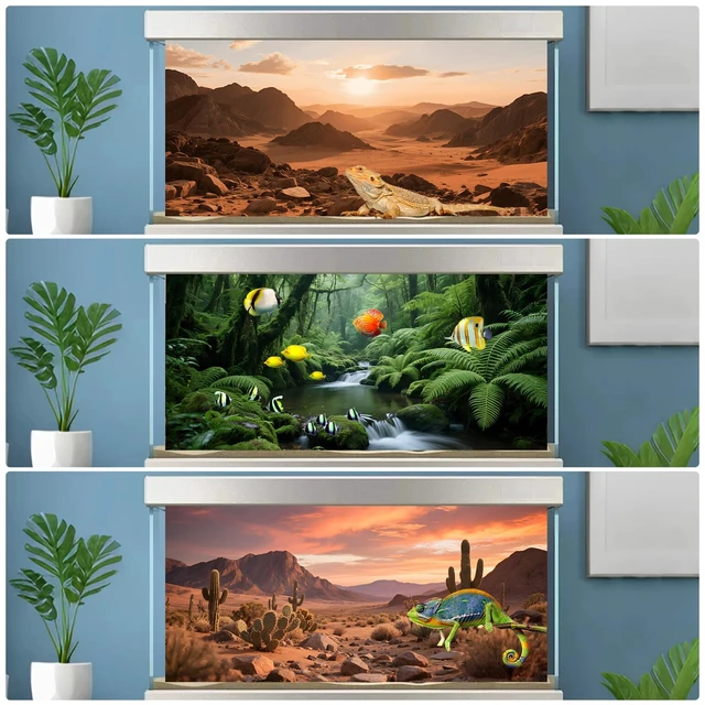 Alt view image 4 of 7 - 3 Pack Terrarium Background Polyester Reptile BackgroundGobi Sunshine Cactus Stone & Green Tree Fern Stream Terrarium (48 inches x 24 inches)