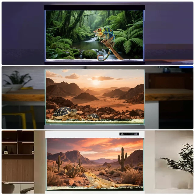 Alt view image 7 of 7 - 3 Pack Terrarium Background Polyester Reptile BackgroundGobi Sunshine Cactus Stone & Green Tree Fern Stream Terrarium (48 inches x 24 inches)