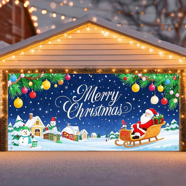 Alt view image 2 of 7 - Merry Christmas Garage Door Banner Decoration Santa Sleigh 13x6 ft Christmas Santa Sleigh Garage Door Banner Home Door Front Yard Backdrop Decor for Winter Xmas Holiday Outdoor