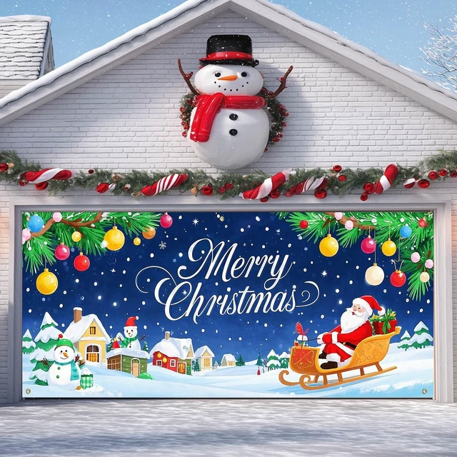 Main image of Merry Christmas Garage Door Banner Decoration Santa Sleigh 13x6 ft Christmas Santa Sleigh Garage Door Banner Home Door Front Yard Backdrop Decor for Winter Xmas Holiday Outdoor
