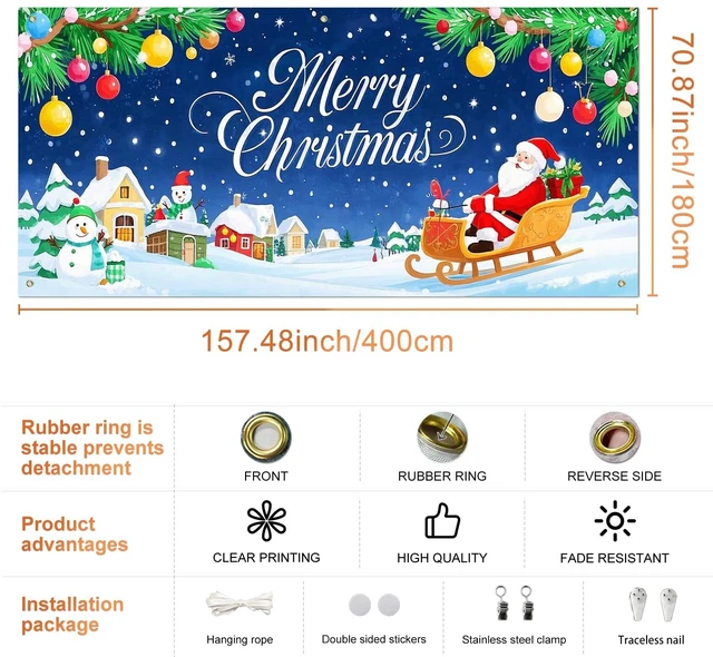 Alt view image 3 of 7 - Merry Christmas Garage Door Banner Decoration Santa Sleigh 13x6 ft Christmas Santa Sleigh Garage Door Banner Home Door Front Yard Backdrop Decor for Winter Xmas Holiday Outdoor