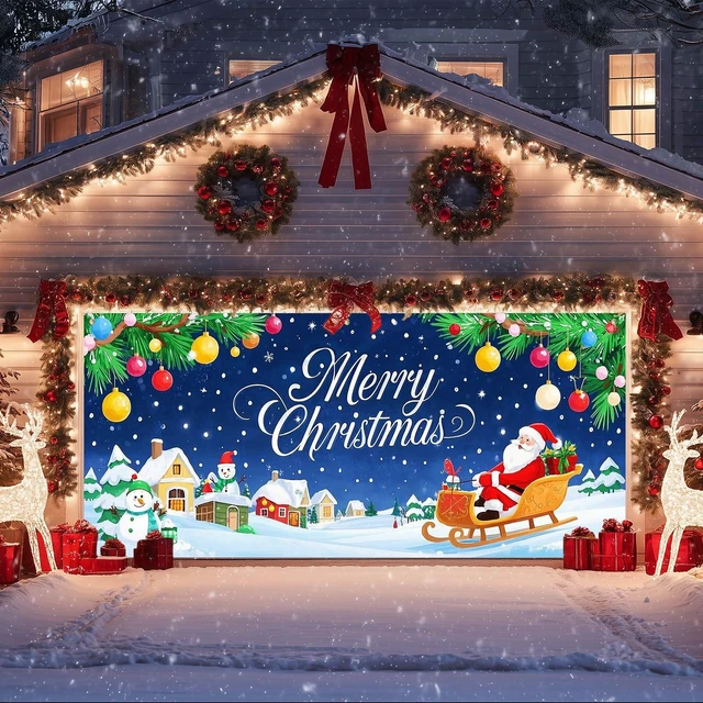 Alt view image 4 of 7 - Merry Christmas Garage Door Banner Decoration Santa Sleigh 13x6 ft Christmas Santa Sleigh Garage Door Banner Home Door Front Yard Backdrop Decor for Winter Xmas Holiday Outdoor