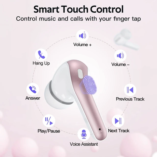 Alt view image 4 of 7 - 2 Sets X08 Pink and Black Bluetooth Headphones True Wireless Earbuds 60H Playback Ear Buds with Wireless Charging Case in-Ear Earbuds with Mic