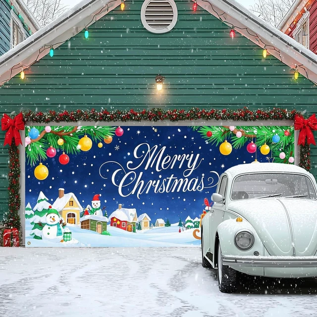 Alt view image 6 of 7 - Merry Christmas Garage Door Banner Decoration Santa Sleigh 13x6 ft Christmas Santa Sleigh Garage Door Banner Home Door Front Yard Backdrop Decor for Winter Xmas Holiday Outdoor