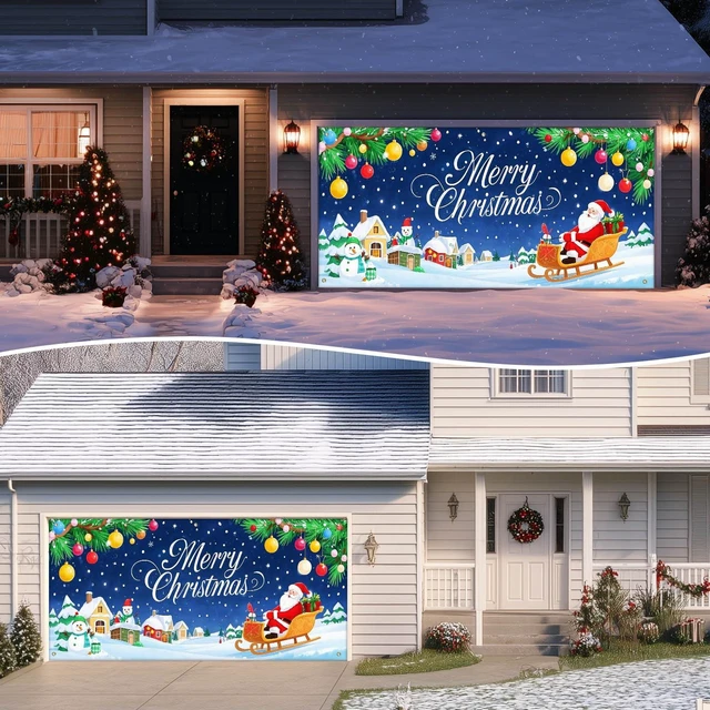Alt view image 7 of 7 - Merry Christmas Garage Door Banner Decoration Santa Sleigh 13x6 ft Christmas Santa Sleigh Garage Door Banner Home Door Front Yard Backdrop Decor for Winter Xmas Holiday Outdoor