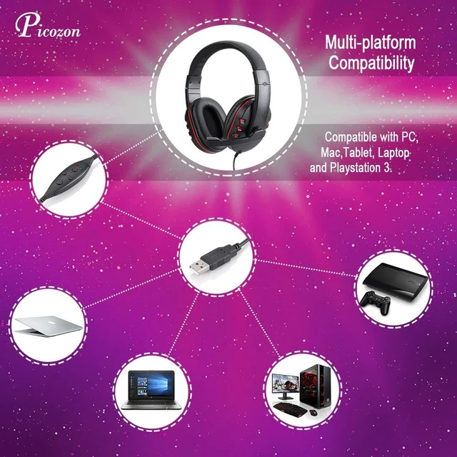 Alt view image 5 of 6 - USB Gaming Headset Headphone with Microphone for PS4, PS5, Multi-Device Gaming