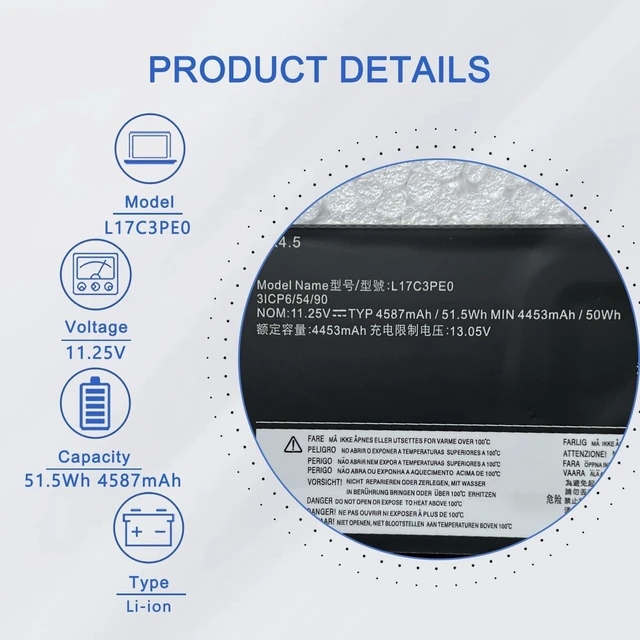 Alt view image 2 of 6 - L17C3PE0 Laptop Battery Compatible with Lenovo Yoga 730-15IKB 730-15IWL Series Notebook L17L3PE0 5B10Q39196 5B10Q39197 (11.25V 51.5Wh/4587mAh)