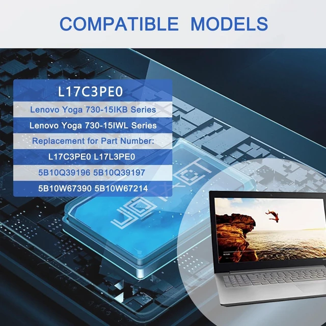Alt view image 3 of 6 - L17C3PE0 Laptop Battery Compatible with Lenovo Yoga 730-15IKB 730-15IWL Series Notebook L17L3PE0 5B10Q39196 5B10Q39197 (11.25V 51.5Wh/4587mAh)