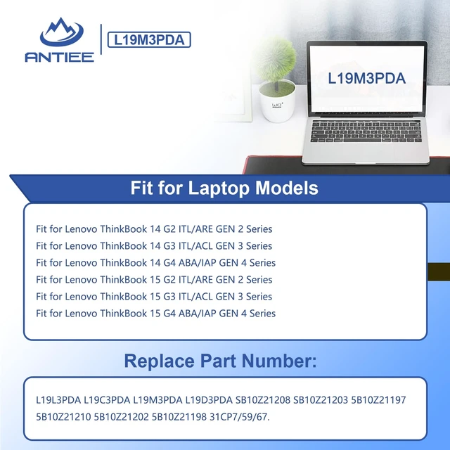 Alt view image 4 of 7 - L19L3PDA L19M3PDA Laptop Battery for Lenovo ThinkBook 14 15 Gen 2 3 4 45Wh G2 ITL, G3 ACL, G2 are, G3 ITL, G4 ABA Series, L19C3PDA L19D3PDA SB10Z21208 SB10Z21203 11.52V 3907mAh