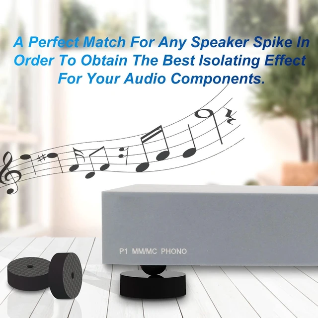 Alt view image 2 of 6 - 4PCS Speaker Spike Floor Protectors Carbon Fiber 30x10mm Speaker Pad(Black) Speaker Spikes Pads Subwoofer Isolation Feet Amplifier Feet for Audio,Speakers,Subwoofers,Amplifier,Turntable,DAC,PC Case