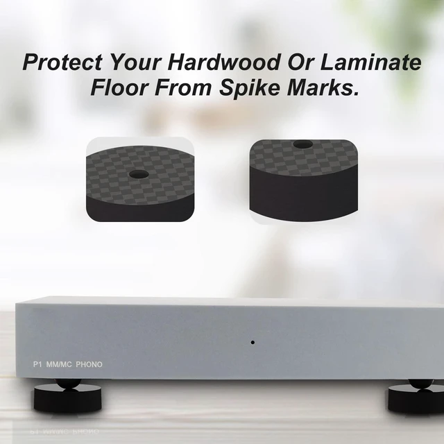 Alt view image 3 of 6 - 4PCS Speaker Spike Floor Protectors Carbon Fiber 30x10mm Speaker Pad(Black) Speaker Spikes Pads Subwoofer Isolation Feet Amplifier Feet for Audio,Speakers,Subwoofers,Amplifier,Turntable,DAC,PC Case