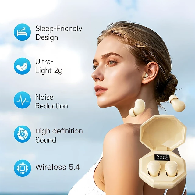 Alt view image 2 of 7 - Invisible Mini Earbuds Wireless Bluetooth 5.4,Sleep Earbuds for Side Sleepers,Lightweight Small Earbuds for Small Ears,Snoring Noise Isolation,Tiny Earbuds for Work, Sleep, Commuting (Khaki)