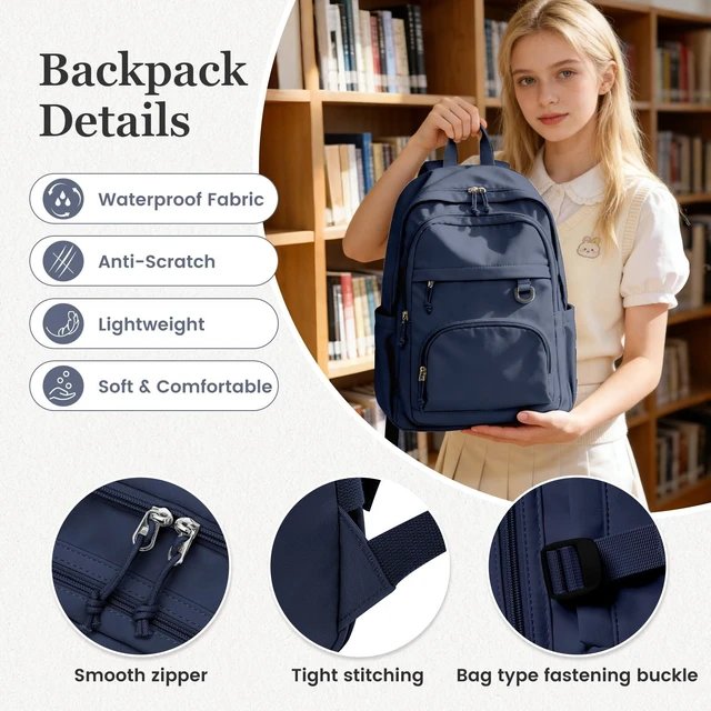 Alt view image 5 of 6 - College Backpack for Women Bookbag, High School Backpack for Students Girls Large Capacity School Backpack for Students, Cute Bookbag with Multiple Compartments, Waterproof Casual Daypack