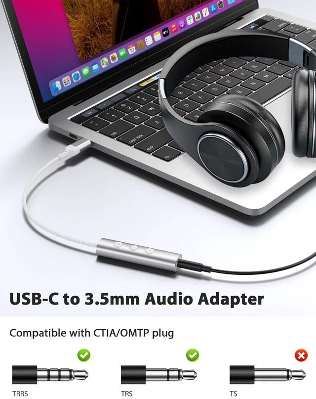 Alt view image 2 of 7 - USB C to 3.5mm Headphone Aux Jack Adapter Cable with in-Line Control Type C to 3.5mm Audio Converter AUX Dongle Braided Cable Type C Earbuds Adapter for Samsung S26 S25 Ultra S24 S23, White