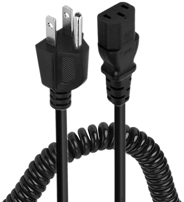 Alt view image 5 of 6 - 3 Prong Female Coiled Spiral Power Cable,3 Prong AC Power Cord Cable 2.5m/8FT 18AWG Connector Plug Wire,Suitable for TV, computer, printer, radio, monitor laptop, etc (Black Straight)