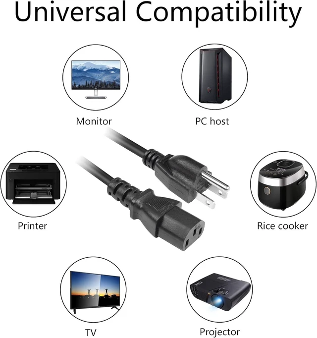 Alt view image 6 of 6 - 3 Prong Female Coiled Spiral Power Cable,3 Prong AC Power Cord Cable 2.5m/8FT 18AWG Connector Plug Wire,Suitable for TV, computer, printer, radio, monitor laptop, etc (Black Straight)