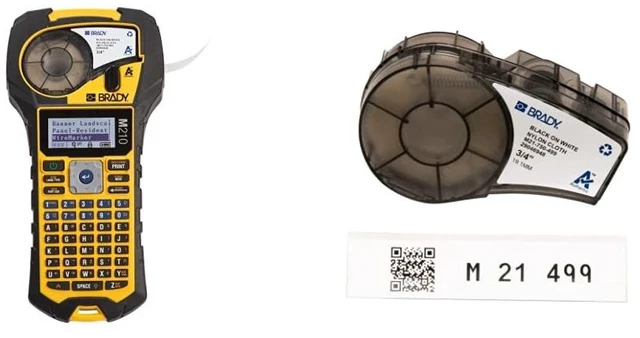 Main image of M210 Portable Label Printer with Rubber Bumpers & Authentic (M21-750-499) Multi-Purpose Nylon Label for General Identification, Wire Marking, and Laboratory Labeling.75 Width, 16' Length