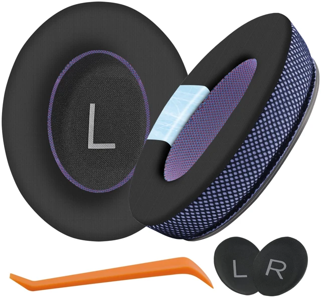 Main image of Cooling Gel Ear Pads Cushions Replacement, Replacement Earpads Cushions for Bose QC25/QC35/QC45/AE2/ AE2i/AE2w/Headphones, Earpads Cushions with Ice Silk Fabric - Black/Purple