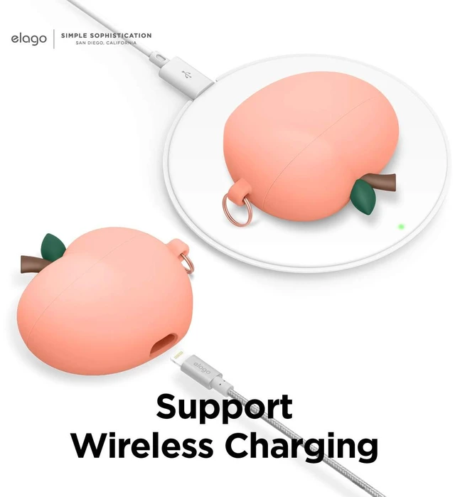 Alt view image 3 of 7 - Peach Case for AirPods Pro 3D Cute Design Case Cover with Keychain, Supports Wireless Charging (Peach)