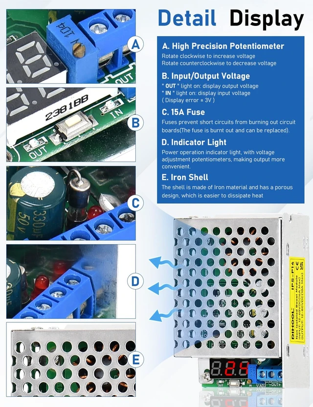 Alt view image 5 of 7 - 12V to 24V DC Step Up Converter, 12v to 36v 19v 15v 30v, Adjustable Voltage Regulator DC Boost Converter with Cigarette Lighter Plug