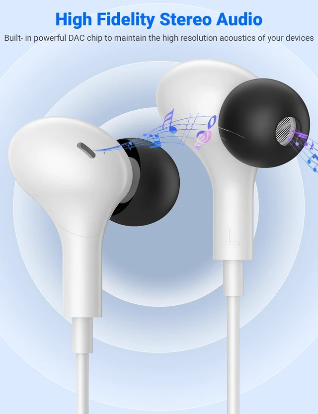 Alt view image 2 of 7 - USB C Wired Earbuds for iPhone 18 Pro Max 17 16 in-Ear Headphones with Mic Magnetic Noise Isolation Corded Type C Earphones for iPad A16/Galaxy S26 A57 A37 Z Fold8/Pixel 11/Chromebook School White