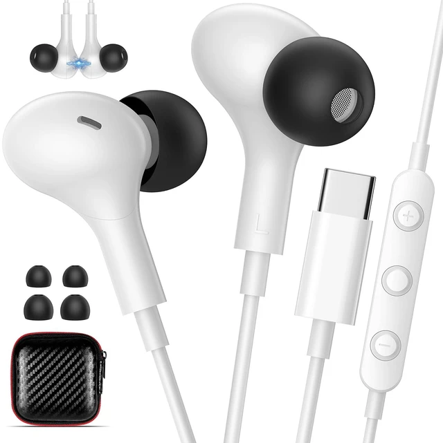 Main image of USB C Wired Earbuds for iPhone 18 Pro Max 17 16 in-Ear Headphones with Mic Magnetic Noise Isolation Corded Type C Earphones for iPad A16/Galaxy S26 A57 A37 Z Fold8/Pixel 11/Chromebook School White