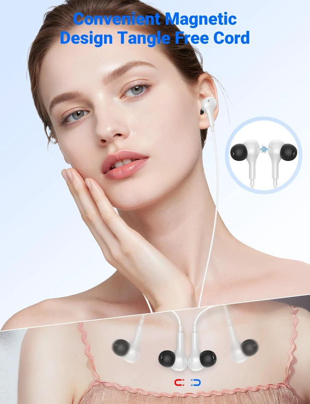 Alt view image 3 of 7 - USB C Wired Earbuds for iPhone 18 Pro Max 17 16 in-Ear Headphones with Mic Magnetic Noise Isolation Corded Type C Earphones for iPad A16/Galaxy S26 A57 A37 Z Fold8/Pixel 11/Chromebook School White