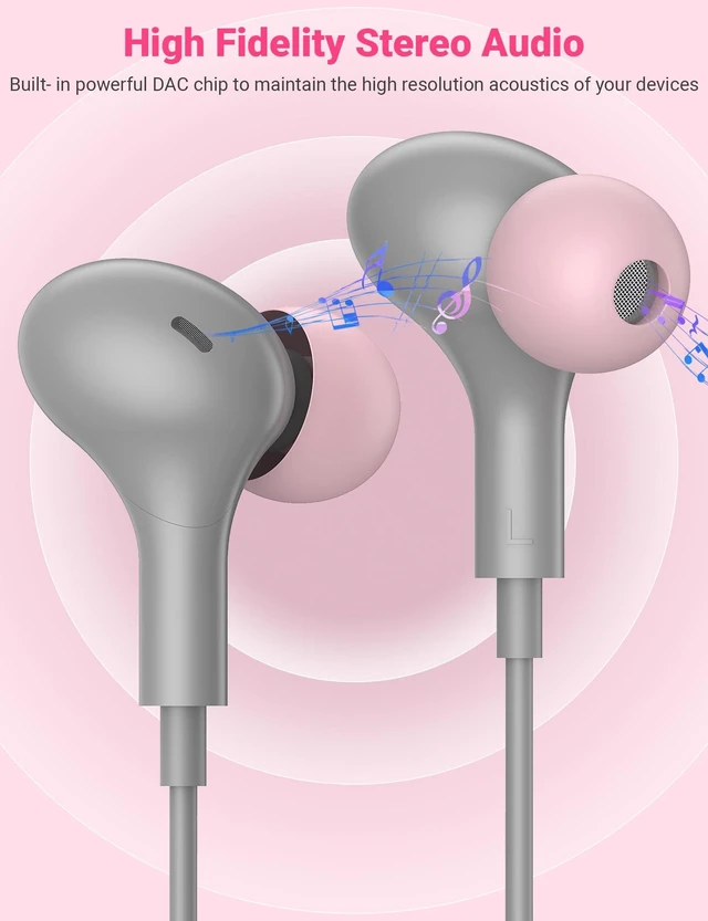 Alt view image 2 of 7 - USB C Wired Earbuds for iPhone 18 Pro Max 17 16 in-Ear Headphones with Mic Magnetic Noise Isolation Corded Type C Earphones for iPad A16/Galaxy S26 A57 A37 Z Fold8/Pixel 11/Chromebook School Grey