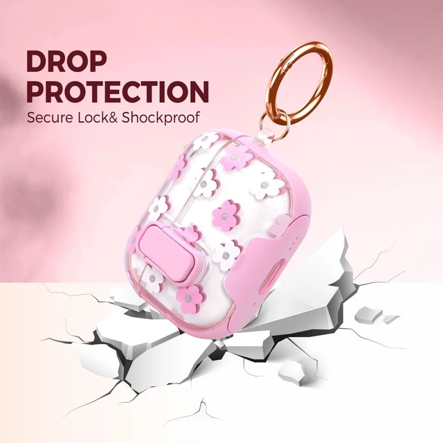 Alt view image 5 of 7 - for AirPods Pro 3 Case 2025 3rd Generation with Cleaner Kit,Pink Flowers Protective Cover with Lock/Stand Compatible with Apple New Air Podspro3,Cute Clear Headphone Case with Keychain Accessories
