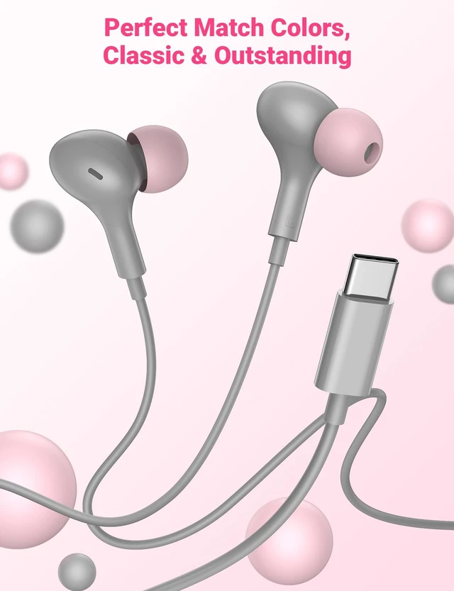 Alt view image 7 of 7 - USB C Wired Earbuds for iPhone 18 Pro Max 17 16 in-Ear Headphones with Mic Magnetic Noise Isolation Corded Type C Earphones for iPad A16/Galaxy S26 A57 A37 Z Fold8/Pixel 11/Chromebook School Grey