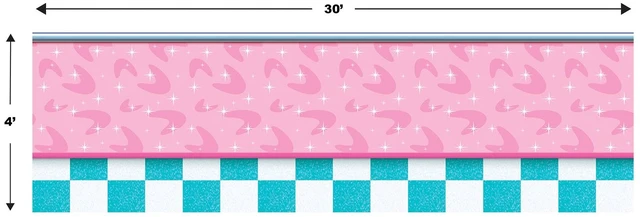 Alt view image 2 of 5 - Plastic 50s Theme Photography Backdrop Retro 1950s Rock and Roll Photo Booth Background Soda Shop Diner Sock Hop Party Decorations, 4' x 30', Multicolored