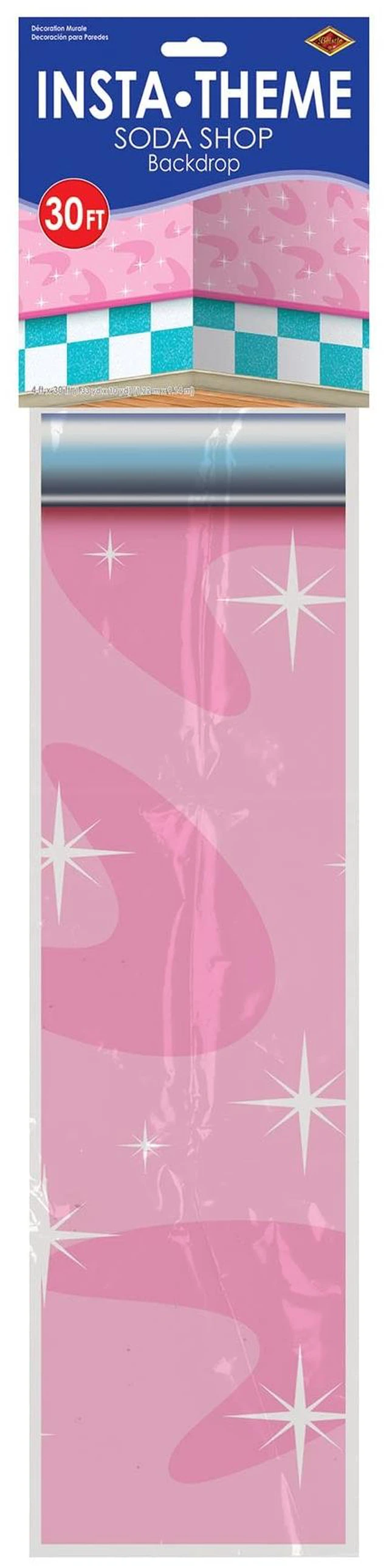 Alt view image 3 of 5 - Plastic 50s Theme Photography Backdrop Retro 1950s Rock and Roll Photo Booth Background Soda Shop Diner Sock Hop Party Decorations, 4' x 30', Multicolored