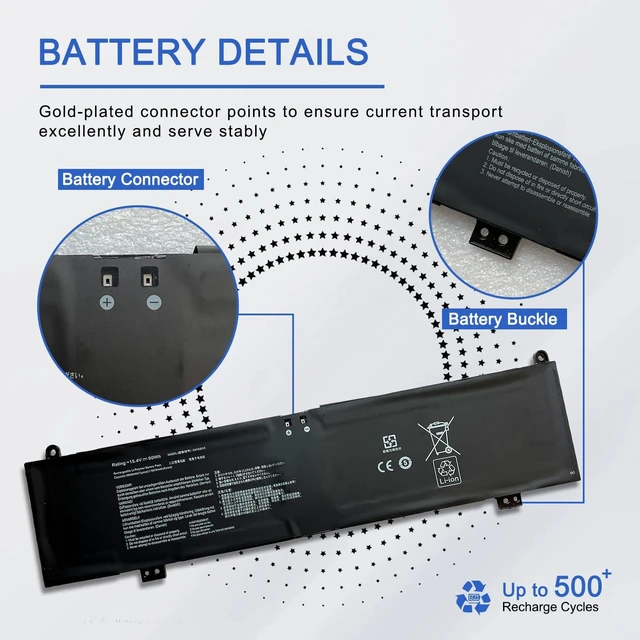 Alt view image 5 of 6 - C41N2013 C41N2013-1 90Wh Battery Replacement for Asus ROG Strix G15 G533 G17 G733 Rog Strix Scar 15 G513 17 G713 Zephyrus M16 GU603 G15 GA503 S17 GX703 Series 15.4V 5675mAh