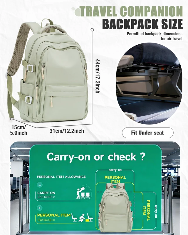 Alt view image 2 of 7 - College Laptop Backpack for Women,Cute Backpack,Bookbag,Green Lightweight Waterproof Casual Daypack,Travel Essentials,Carry on 15.6 Inch Backpack,Teacher Work Bags