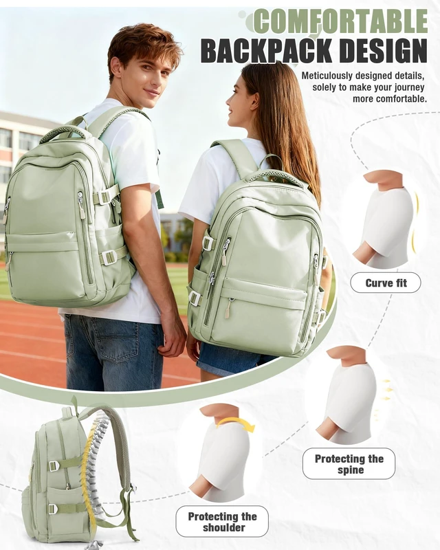 Alt view image 4 of 7 - College Laptop Backpack for Women,Cute Backpack,Bookbag,Green Lightweight Waterproof Casual Daypack,Travel Essentials,Carry on 15.6 Inch Backpack,Teacher Work Bags