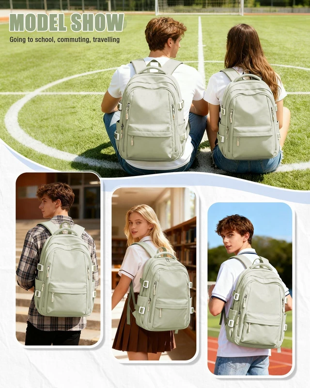 Alt view image 6 of 7 - College Laptop Backpack for Women,Cute Backpack,Bookbag,Green Lightweight Waterproof Casual Daypack,Travel Essentials,Carry on 15.6 Inch Backpack,Teacher Work Bags