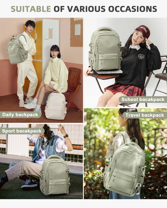 Alt view image 7 of 7 - College Laptop Backpack for Women,Cute Backpack,Bookbag,Green Lightweight Waterproof Casual Daypack,Travel Essentials,Carry on 15.6 Inch Backpack,Teacher Work Bags