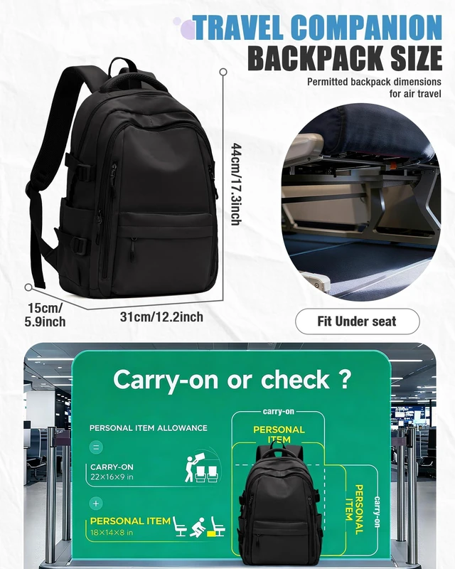 Alt view image 2 of 7 - Lightweight Black Backpack for Men Women,College Laptop Backpack Cute Waterproof Casual Daypack,Work College Essentials,Carry on Bag,Bookbag,Fits 15.6" Laptop,mochila de viaje