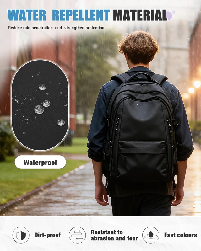 Alt view image 5 of 7 - Lightweight Black Backpack for Men Women,College Laptop Backpack Cute Waterproof Casual Daypack,Work College Essentials,Carry on Bag,Bookbag,Fits 15.6" Laptop,mochila de viaje
