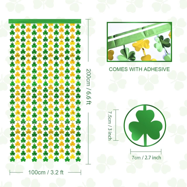 Alt view image 3 of 7 - 2-Pack St. Patrick's Day Tinsel Curtains, Green and Gold Shamrock, 3.3 x 6.6 ft, Photo Booth Props Backdrop, Stage Decorations, Irish Party Decorations