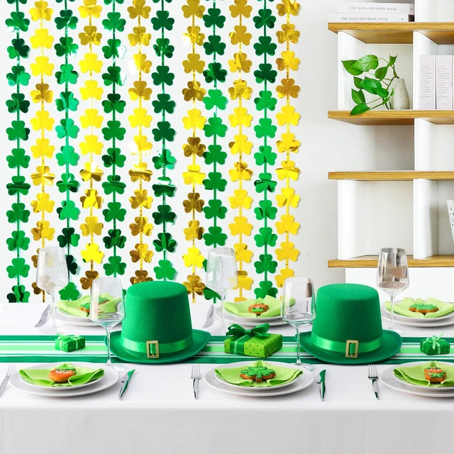 Alt view image 6 of 7 - 2-Pack St. Patrick's Day Tinsel Curtains, Green and Gold Shamrock, 3.3 x 6.6 ft, Photo Booth Props Backdrop, Stage Decorations, Irish Party Decorations